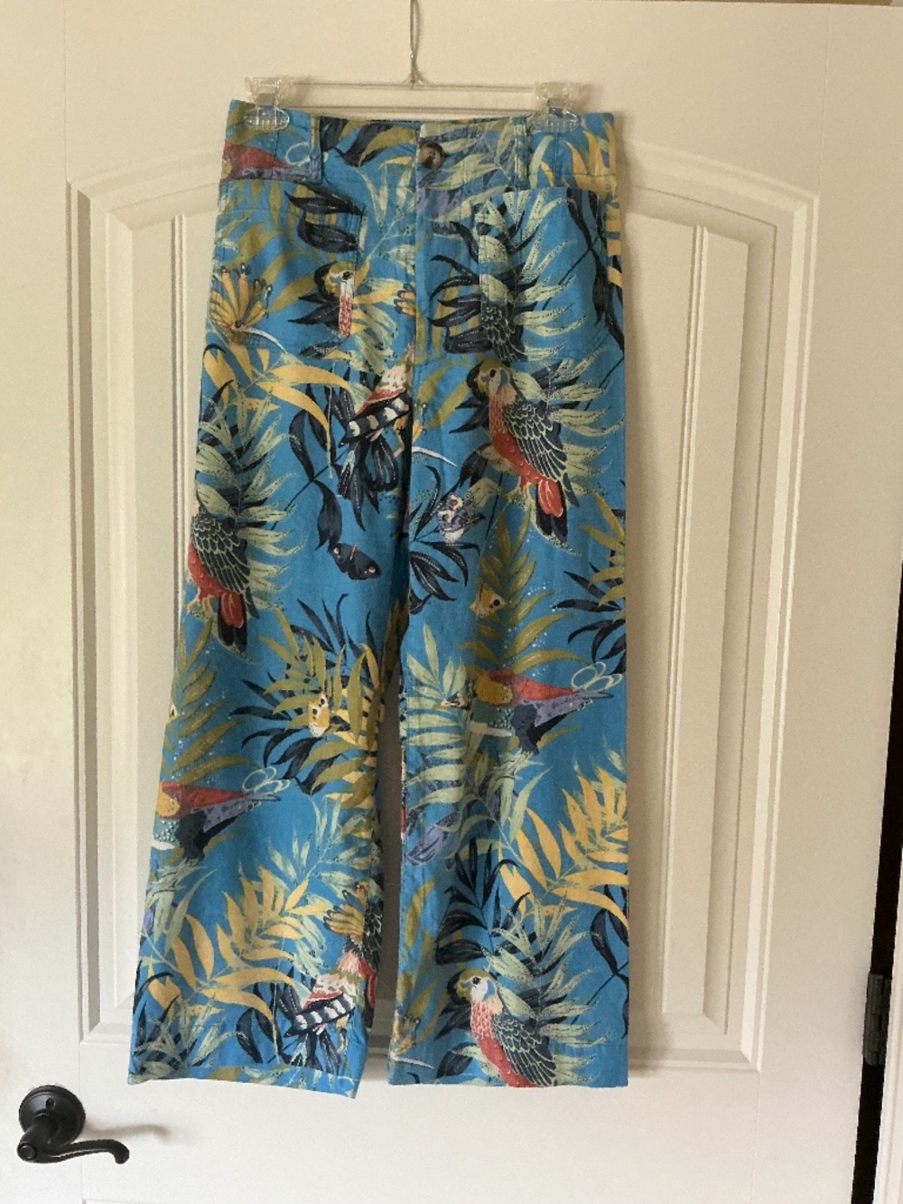 ANTHROPOLOGIE MAEVE COLLETTE BLUE TROPICAL WIDE LEG CROP 4